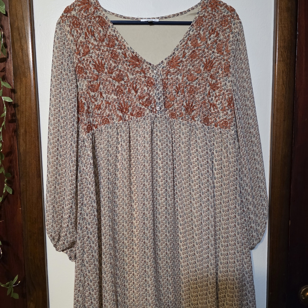 JODIFL Floral Patterned Dress in Rust and Cream